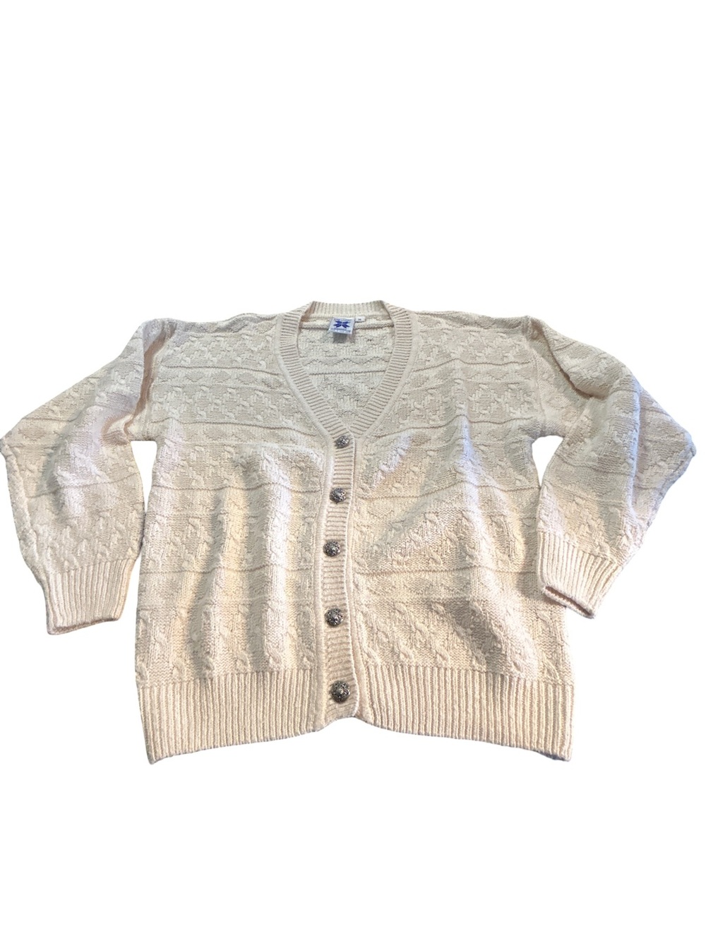 Icelandic Design Silk Cotton Cable Knit Cardigan Cream Sweater Size M Coquette